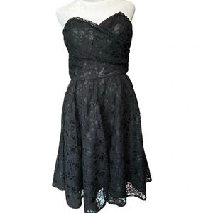 Marina Women's Cocktail Dress Size 6 Black Lace Strapless Fit and Flare Party